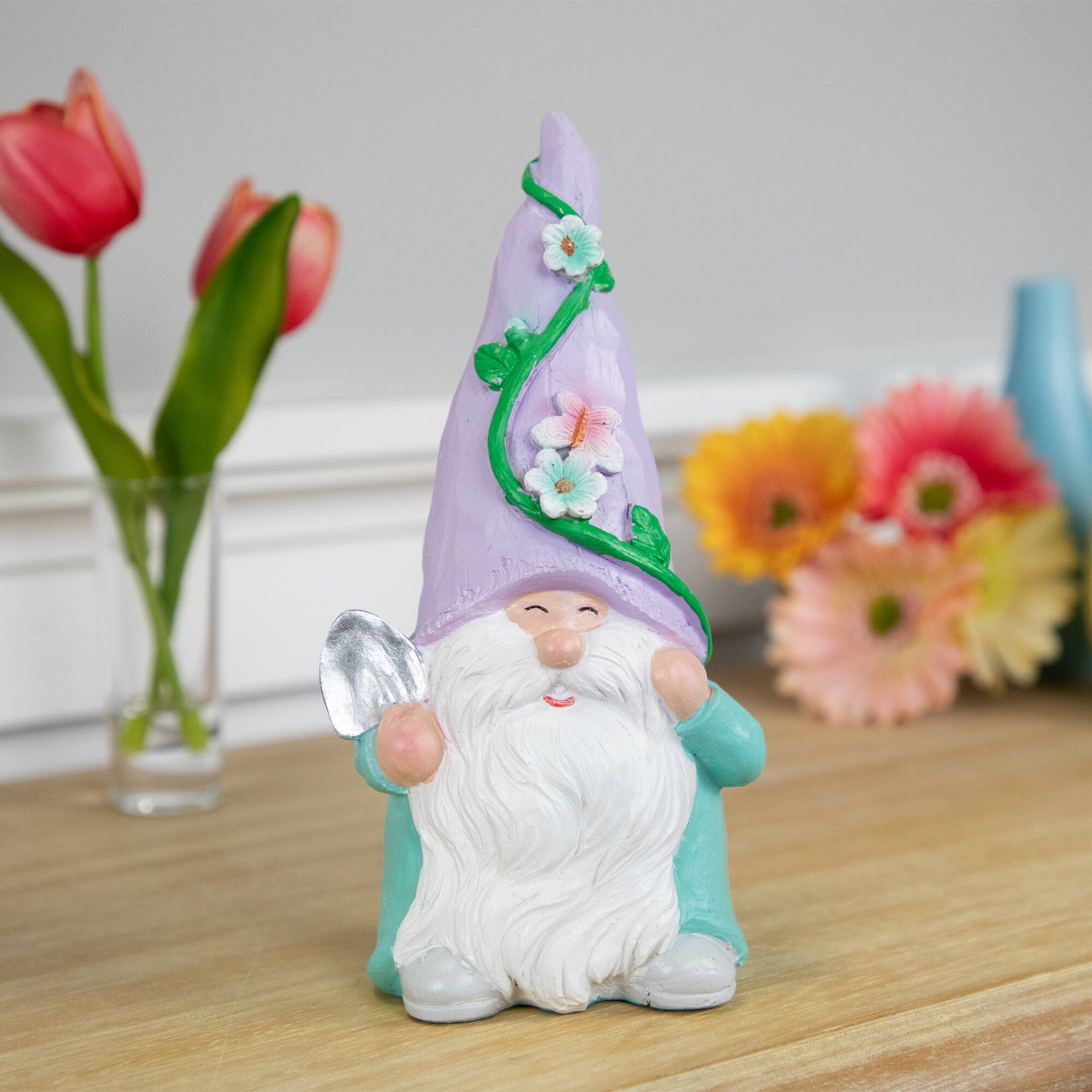 8" Happy Gardening Gnome with Shovel Outdoor Garden Statue